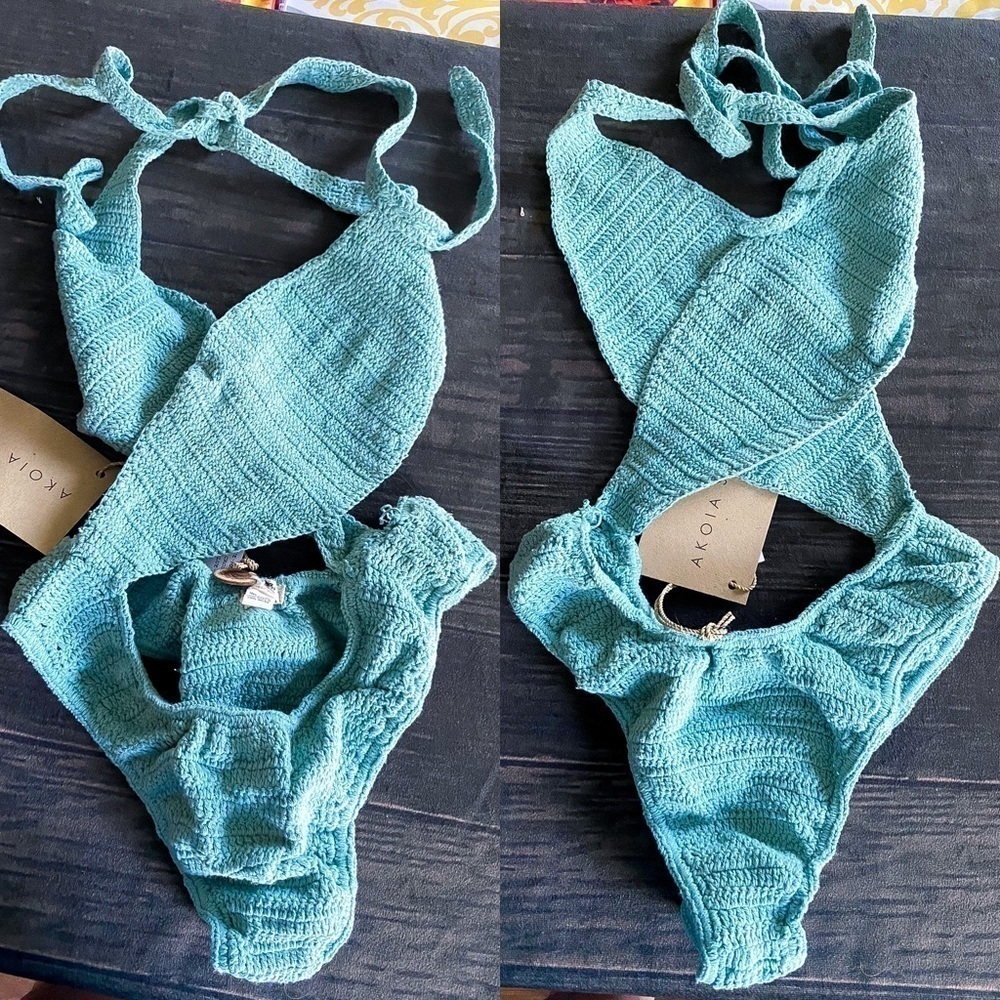 AKOIA SWIM‎ Swimsuit Riu Twist Crochet One-Piece Backless Blue M NWT - Picture 2 of 8